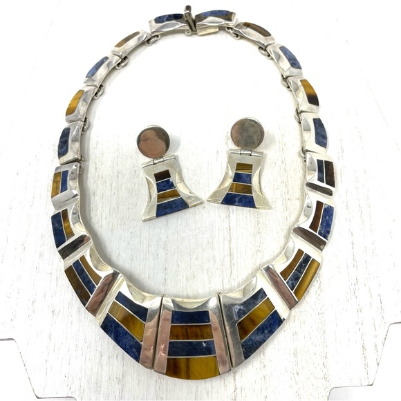 TAXCO three piece sterling silver set with inlaid gemstones, NWOT - Picture 7 of 14